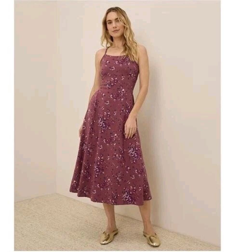 Pact Fit And Flare Organic Cotton Dark Fuchsia Floral Midi Dress XL